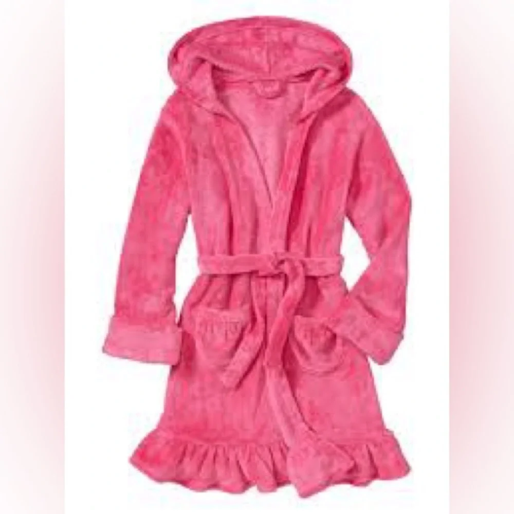 GAP Pink Plush Pajama ruffled Robe with Hood 8